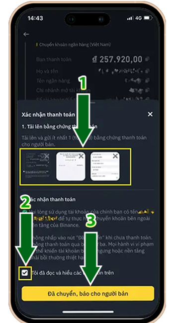 Bước 7: BƯỚC 7: TẢI HÓA ĐƠN CHUYỂN KHOẢN THÀNH CÔNG VÀ GỬI CHO NGƯỜI BÁN. CHỜ NGƯỜI BÁN XÁC NHẬN → BINANCE SẼ GỬI USDT VÀO VÍ FUNDING CỦA BẠN