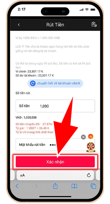 Bước 3: BƯỚC 3: NHẬP ĐÚNG SỐ TIỀN VÀ MẬT KHẨU RÚT TIỀN SAU ĐÓ CHỌN "XÁC NHẬN"