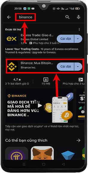 Bước 4: BƯỚC 2: TÌM ỨNG DỤNG BINANCE VÀ CÀI ĐẶT.