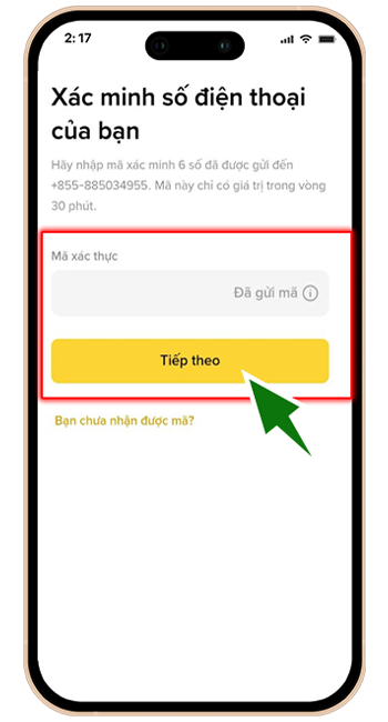 Bước 2: BƯỚC 2: NHẬP MÃ XÁC THỰC ĐƯỢC GỬI VỀ THÔNG TIN ĐÃ ĐĂNG KÝ TÀI KHOẢN.